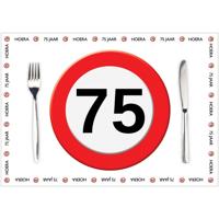 75 jaar verjaardag placemats - Papier - 10x stuks - leeftijd - stopbord thema - 42 x 30 cm