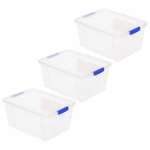 3x Opbergbakken/organizers met deksel 16 liter 40 cm transparant - Opbergbox