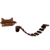 Wandmontage Katten Klimrek Houten Katten Bed met Ladder Loopbrug Duurzaam & Stabiel Gemakkelijke Installatie Bruin