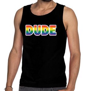 Dude gay pride tanktop/mouwloos shirt zwart heren