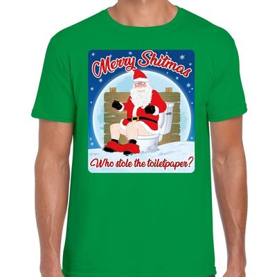 Fout kerst t-shirt merry shitmas toiletpaper groen voor heren Fout kerst t-shirt merry shitmas toiletpaper groen voor heren