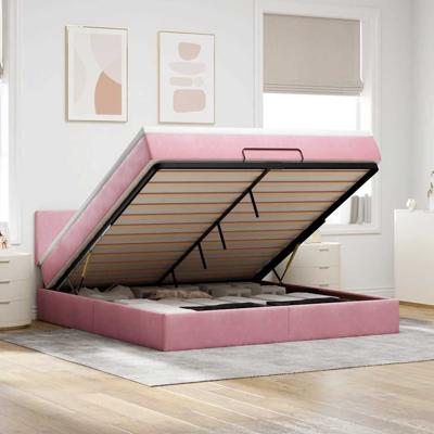 Ottoman bed met matras 160x200cm fluweel roze