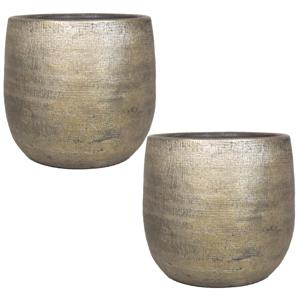 Set van 3x stuks luxe plantenpotten/bloempotten goud Mira van keramiek 16 cm