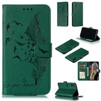 Feather patroon Litchi textuur horizontale Flip lederen draagtas met portemonnee & houder & kaartsleuven voor iPhone XS Max (groen)