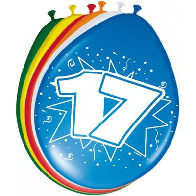 16x Stuks verjaardag ballonnen 17 jaar thema 30 cm