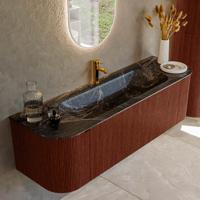 Badmeubel Mondiaz Kurve-Dlux | 150 cm cm | Meubelkleur Ruby | Wastafelkleur Lava | Solid surface | Wasbak midden spoelbak | 1 kraangat