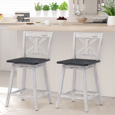 Set van 2 Vintage Barkruk Draaibare Baliekruk met Voetsteun en Rugleuning Bistro Kruk Houten Zitting Kruk