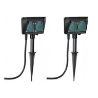 Benson Tuincontactdoos/stopcontact - Set van 2x stuks - op spies - dubbel