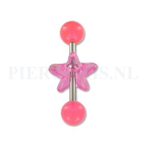 Tongpiercing acryl met donut ster hard roze