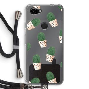 Cactusprint roze: Pixel 3a Transparant Hoesje met koord