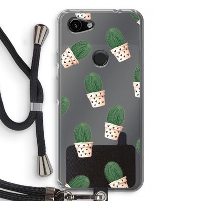 Cactusprint roze: Pixel 3a Transparant Hoesje met koord