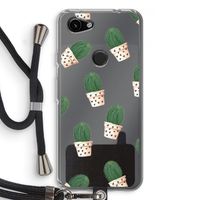 Cactusprint roze: Pixel 3a Transparant Hoesje met koord