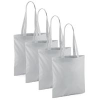 Draagtasje met hengsels - 4x - lichtgrijs - 42 x 38 cm - katoen - 10 liter - boodschappen - gymtas