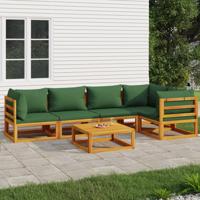 6-delige Loungeset met groene kussens massief hout