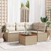 Tuinbankenset met opslag 5 pcs Beige en Crème poly rattan
