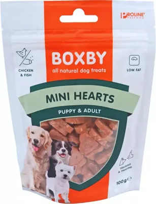 Boxby Mini Hearts kip & vis 100 gram