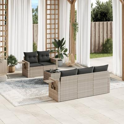 6-delige Loungeset met kussens poly rattan lichtgrijs