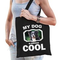 Katoenen tasje my dog is serious cool zwart - Border collie honden cadeau tas - Feest Boodschappentassen