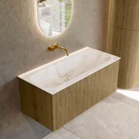 Badmeubel Mondiaz Kurve-Dlux | 100 cm cm | Meubelkleur Dusk | Wastafelkleur Frappe | Solid surface | Wasbak midden spoelbak | Zonder kraangat(en)