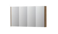 INK SPK2 spiegelkast met 4 dubbelzijdige spiegeldeuren, 4 verstelbare glazen planchetten, stopcontact en schakelaar 140 x 14 x 73 cm, massief eiken