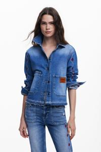 Denim jack met bloemen - BLUE - XS