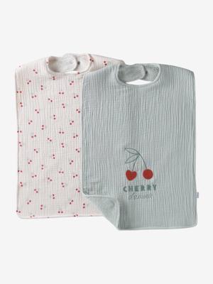 Set van 2 slabbetjes van katoengaas CHERRY wit, bedrukt