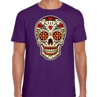 Sugar Skull t-shirt heren - paars - Day of the Dead - punk/rock/tattoo thema
