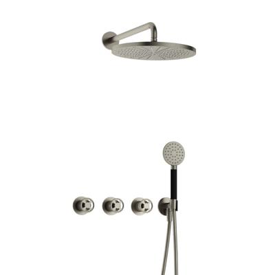 Hotbath Cobber - CW7067 - Inbouw Regendoucheset - Geborsteld Nikkel - 2 Stopkranen - Thermostatisch - Wandarm 40 cm - Hoofddouche 300 mm - Ronde Handdouche 3 Standen - met M106 - Waterbesparend