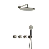 Hotbath Cobber - CW7067 - Inbouw Regendoucheset - Geborsteld Nikkel - 2 Stopkranen - Thermostatisch - Wandarm 40 cm - Hoofddouche 300 mm - Ronde Handdouche 3 Standen - met M106 - Waterbesparend