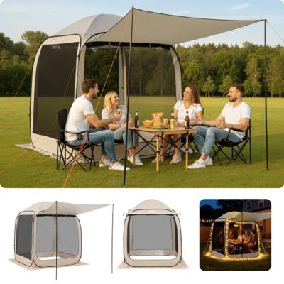 VEVOR Campingtent, 182,88 x 182,88 x 219,4 cm, pop-up tent met uitschuifbare luifel, draagbare partytent voor 4-6 personen, incl. draagtas en zijwanden, voor terras en buitenactiviteiten, beige
