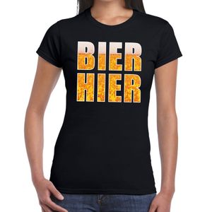 Bier hier tekst t-shirt zwart dames