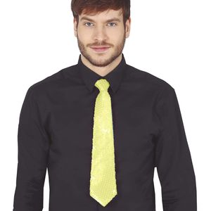 Carnaval verkleed stropdas met pailletten - neon geel - polyester - volwassenen/unisex   -