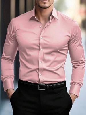 Bon&Bon Mode Men's Apricot Long Sleeve Business Casual Shirt Pink / S