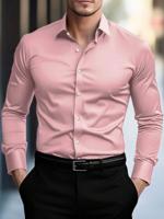 Bon&Bon Mode Men's Apricot Long Sleeve Business Casual Shirt Pink / S