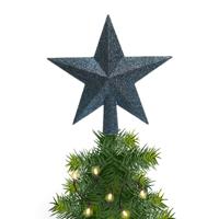 Decoris kerstboom piek - 1x - ster vorm - donkerblauw - glitter - 19 cm - kunststof - kerstpiek