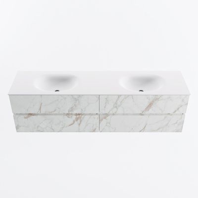 MONDIAZ VICA 180cm badmeubel onderkast Carrara 4 lades. Wastafel MOON dubbel zonder kraangat, kleur Talc.