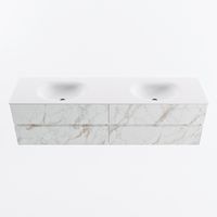 MONDIAZ VICA 180cm badmeubel onderkast Carrara 4 lades. Wastafel MOON dubbel zonder kraangat, kleur Talc. - thumbnail