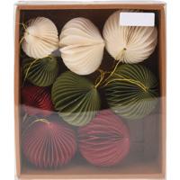Papieren Kerstballen 8 cm 9 Stuks Wit/Groen/Rood