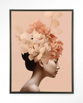 Urban Cotton Wandkleed 'Leave Crown' 110 x 145cm in Floating Frame - black