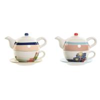 Theepot Home ESPRIT Blauw Wit Groen Licht Roze Dolomite 750 ml (2 Stuks)