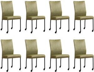 Set van 8 Olijfgroene leren moderne eetkamerstoelen Comfort - poot rond zwart met wiel - Vintage Leer Olive (olijfgroen leer)
