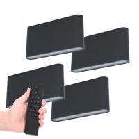 Set van 4 LED Wandlampen Dallas M - Zwart - 12 Watt 660 lumen - 3000K warm wit - Up & Down light - IP54 waterdicht - Incl. dimmer met afstandsbediening - Binnen & Buiten
