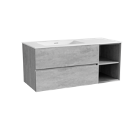 Storke Edge zwevend badmeubel 120 x 52 cm beton donkergrijs met Mata asymmetrisch linkse wastafel in solid surface mat wit