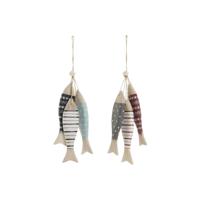 Ophangdecoratie Home ESPRIT Blauw Rood Multicolour Vissen 5 x 2 x 20 cm (2 Stuks)