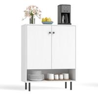 Dressoir van Hout met Verstelbare Planken & 2 Deuren Aanrechtkast Buffetkast Keukenkast 75 x 35 x 95 cm Wit