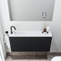 Zaro Polly toiletmeubel 100cm mat zwart met witte wastafel met kraangat links - thumbnail