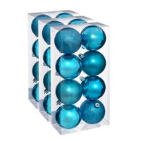 24x stuks kerstballen turquoise blauw glans en mat kunststof 7 cm