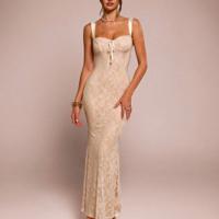 Black Lace Floral Mermaid Maxi Dress - Elegant Slim Fit Cami White / L