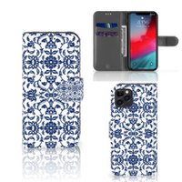 Apple iPhone 11 Pro Hoesje Flower Blue - thumbnail