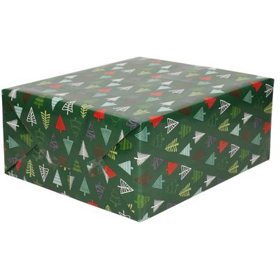 3x Rollen Kerst inpakpapier/cadeaupapier donkergroen/gekleurde bomen 2,5 x 0,7 meter 3x Rollen Kerst inpakpapier/cadeaupapier donkergroen/gekleurde bomen 2,5 x 0,7 meter